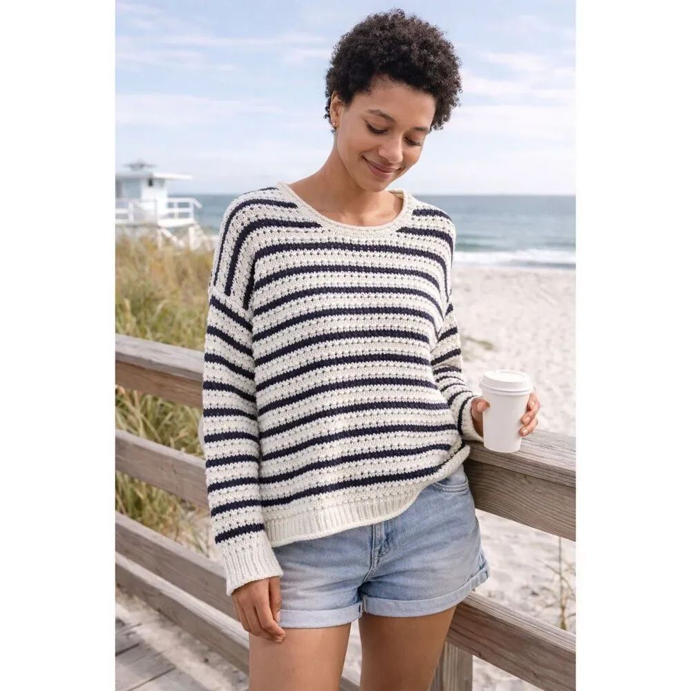 Madewell Austen Striped Open Knit Sweater S Lighthouse Coastal Preppy Pullover